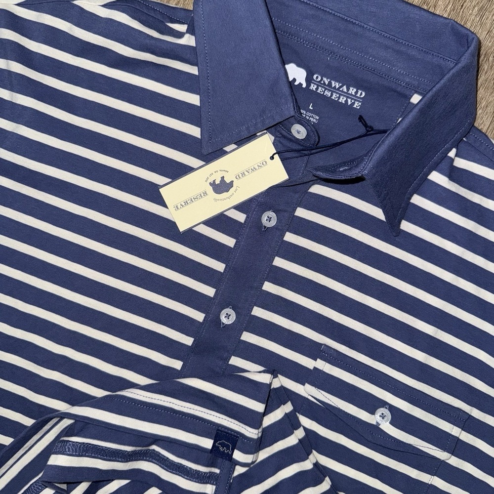 NWT Onward Reserve Raquet Club Old School Polo Men's Large Blue White Striped
